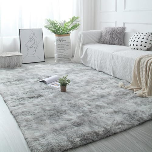 Grands tapis épais en fourrure moderne gris clair 100x200 - 2