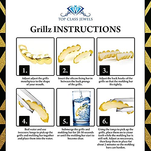 24K Plated Joker Gold Grillz for Mouth Top Bottom Hip Hop Teeth Grills for Teeth Mouth + 2 Extra Molding Bars + Microfiber Cloth (Gold CZ)