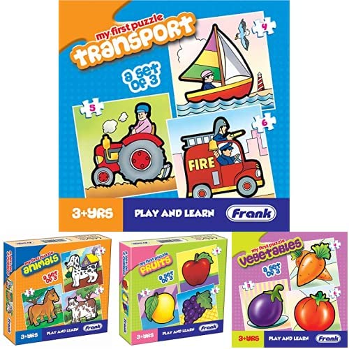 Frank Transport Puzzle + Animals Puzzle (15 Piece) + 10209 Fruits, Animals Puzzle + 10211 Vegetables Puzzle for 3 Year Old Kids and Above - (Set of 4 Toys) (B09QGNWGD4) Amazon Price History, Amazon Price Tracker
