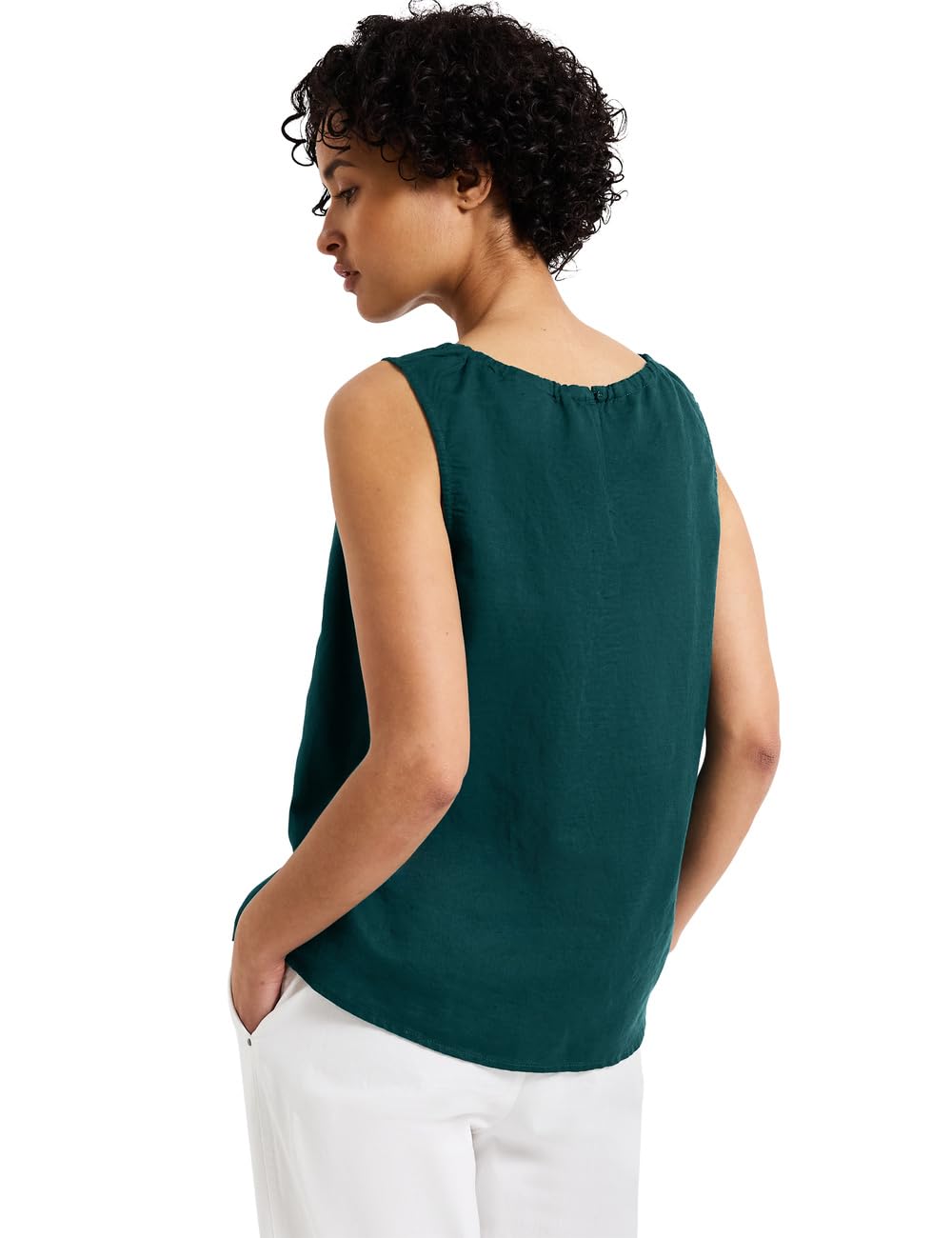 Street One Damska bluzka z mieszanki lnu, Dark Garden Green, 34