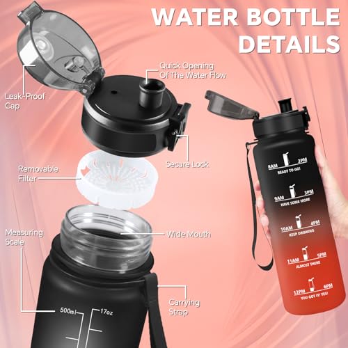 Grsta Trinkflasche Kinder- 0 5 liter- Trinkflasche, Wasserflasche mit Uhrzeit, Wasserflasche Auslaufsicher, Flasche mit Zeitmarkierung, Leicht zu Reinigen, Flasche Erwachsene für Reisen, Outdoor