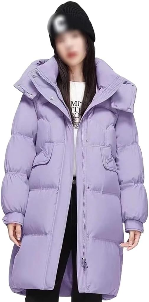 Women's Mid Length Down Jacket Hooded Long White Duck Down Down Jacket for Women