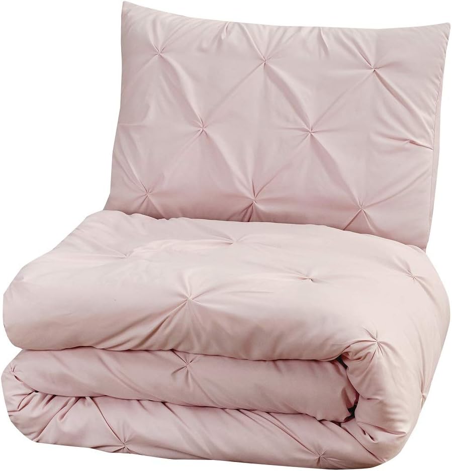 WPM 3 Piece Microfiber Comforter Set Pinch Pleat Pintuck Down Alternative Bedding - All Season Rose Blush Pink Bedroom Decor- JN1 (King 3 Piece Set)