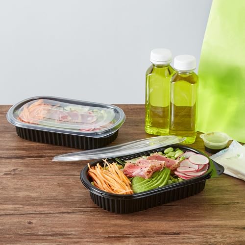 Image of Restaurantware-Chef 101 25 Ounce Meal Prep Containers, 50 Microwavable To Go Containers With Lids - Disposable, Freezable, Black Plastic Oval Food Containers, Pack Hot And Cold Food, For Takeaway