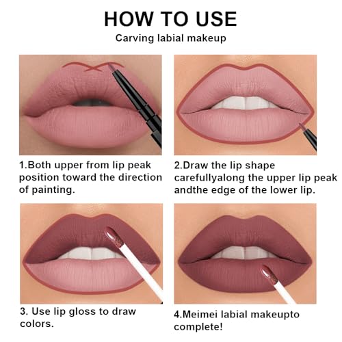 Image of evpct 3Pcs Dark Red Nuetral Mauve Red Brown Matte Lip Liner & Liquid Lipstick Stain Makeup Set for Women, Lip Liner Long Lasting Waterproof Smudge Proof, Longwear Lips Stick Makeup 24 hours originale
