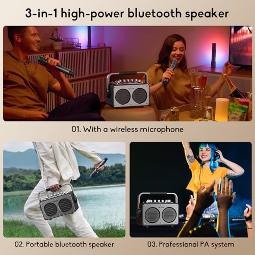Image of MLOVE Karaoke Machine for Adults with 2 Wireless Microphone, Bluetooth 5.4 200W Portable PA Speaker,REC, EQ Sound Effects, Instrument Input - Ideal for Home,Outdoor Parties Friends and Families Gifts