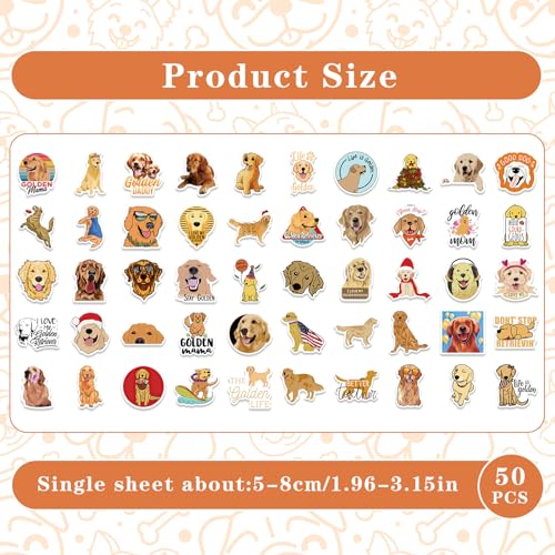 TIESOME 50 Stück Lustiges Golden Retriever Aufkleber Set, niedliche Hunde-Tiere Dekor für Wasserflaschen