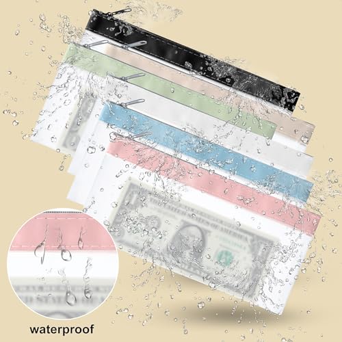 KALIONE 6 sacos de dinheiro com zíper, envelopes para dinheiro de 20 x 10 cm, bolsa de dinheiro, env