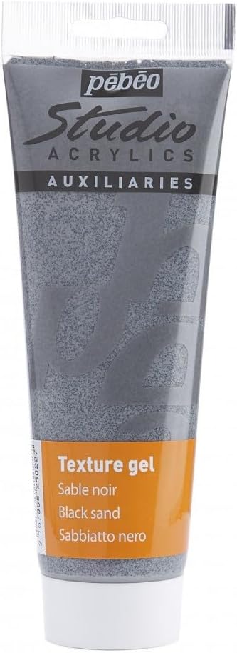 Pebeo Pébéo - Studio Acrylics 250 ML Black Sand Texture Gel - Sand Acrylic Paint Gel - Black Sand Texture Paste - Black Sand Acrylic Paint Gel - 250 ml, 100ml