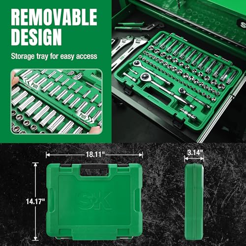 SK Mechanics Tool Set, 1/4" & 3/8" & 1/2" Drive Socket with 216-P Ratchet, 149-Piece, SAE & Metric, SuperKrome Finish, with Storage Suitcase thumbnail 2