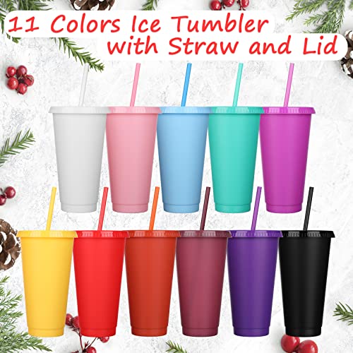 Honeydak 30 Pack Tumbler with Straw and Lid Bulk Cups for Gifts Water Bottle Iced Coffee Travel Mug Cup Reusable Plastic Tumblers for Party Birthdays 24-27 oz (Solid Color) - Thumbnail 3