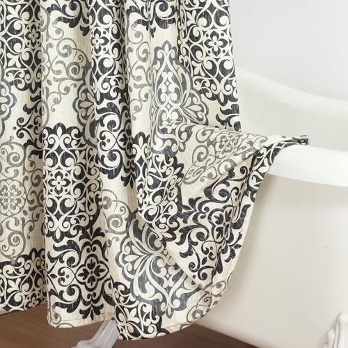BESTRIPES Fabric Shower Curtain, Black and Beige Boho Medallion Print Shower Curtains for Bathroom, 72" W x 72" H by BESTRIPES - Used condition - Image 5