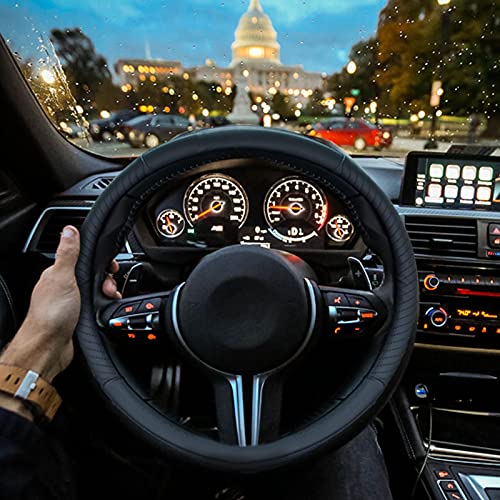 ZATOOTO Lenkradbezug, Lenkradbezug Leder, Lenkradhülle, Lenkradschutz 37-38cm, Anti Rutsch, Universal, Schwarz