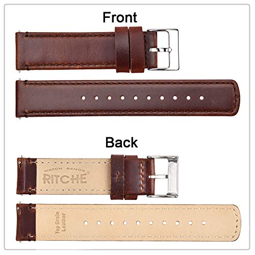 Ritche 22Mm Classic Genuine Leather Watch Band Quick Release Vintage Watch Bands For Men Women Compatible With Timex Expedition Rugged Metal 45Mm / Fossil Grant Watch 44Mm - Coffee Leather Watch Strap #TOP4