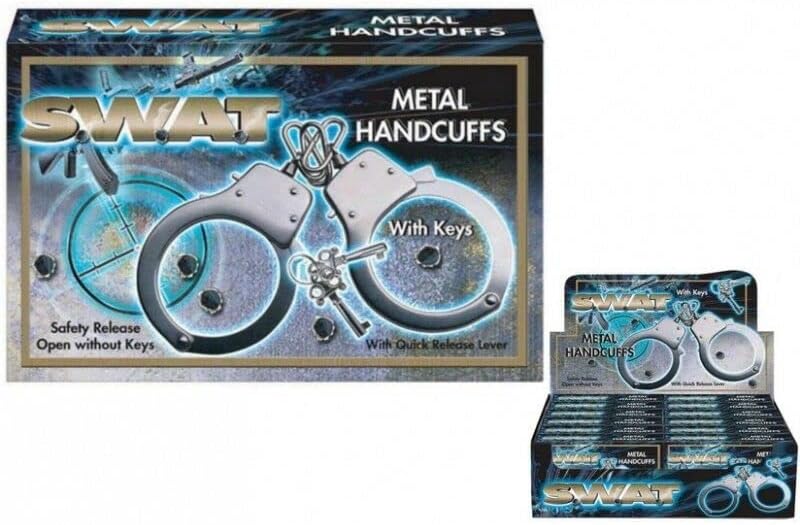 Metal Hand Cuffs / Handcuffs, Fancy Dress Police Accessory, SWAT, FBI, FED, Handcuffs for Pretend Fun Play, Fits Adults and Children (Pack of 1), Silver, S (HANDC01)