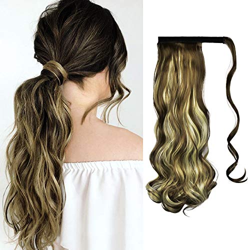 FESHFEN 21” Curly Hair Wrap Around Long Wavy Ponytail Extensions Synthetic Wig Clip in Ponytail Hairpieces for Women…