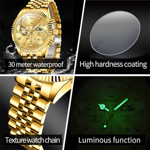 Image of OLEVS Watch for Men Analog Quartz Stainless Steel Moon Phase Calendar Chronograph Diamond Watches Waterproof Wrist Watch Luminous