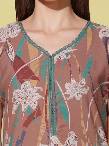 Image of 9shines Label Alpine Sleeveless Nighty | All Over Print Maxi for Women | Night wear for Women | Full Length Night Gown for Women | Night Dress for Women Stylish (Alpine Sleeveless 24)