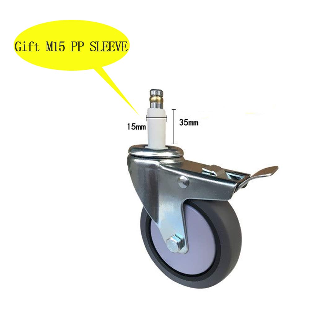 100 mm 4 pulgadas Ruedas giratorias muebles Tallo M11 Con carcasa M15 Silencio Ruedas goma con freno Tarea pesada Soporte de acero inoxidable 400kg Para coche comedor Carro cuna 4 pcs
