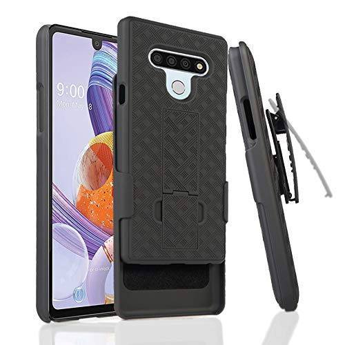 HONTECH Holster Case for LG Stylo 6, Belt Clip Hard PC Case with Built-in Kickstand Slim Full Body Protection Combo Shell, Black