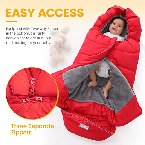 Image of Orzbow Stroller Footmuff Universal - Weather-Proof Bunting Bag for Toddler, Warm Fleece Sleeping Bag for Cold Weather, Easily Attaches to Most Strollers, Baby Boys Girls Winter Essentials, Red