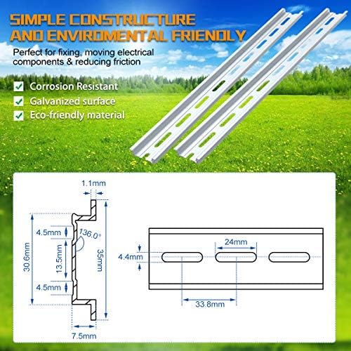 2 Piece VAMRONE Aluminum DIN Rails, 12 Inch Long, 35mm Wide, 7.5mm High, Top Hat Slotted DIN Rail with RoHS, Extra Premium Screws Included for Hardware Components Mounting - 3