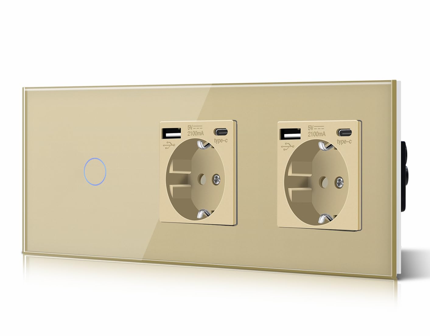 BSEED Interruptor táctil y enchufe pared,Toma de corriente con USB C,Panel de Vidrio con pulsador LED,Sin Función Wifi,1 Gang 1 Vía+1 Enchufe USB/Tipo C,157mm Negro — view 9