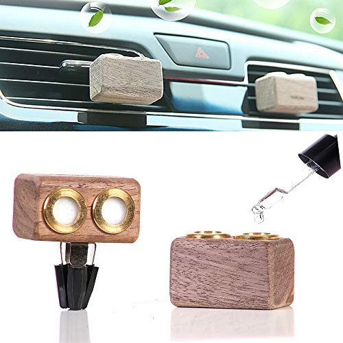 Car air Freshener Perfume Aromatherapy Essential Oil Diffuser for Car Vent Clip Diffuser 2Pcs (Natural Wooden)