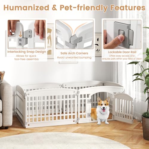 COSTWAY 6-Panel Dog Playpen, 60cm Foldable Plastic Pet Exercise Fence with Lockable Door, Indoor Outdoor Dogs Pen for Puppies, Cats, Rabbits, Medium & Small Animals - Image 4