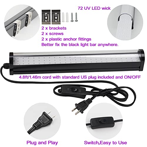 Upgrade 25W Led Black Light Bar - 72 Uv Big Led Chip 395-405 Nm, Black Lights For Glow Party - Blacklight Bar For Fluorescent Posters, Glow In The Dark Party, Stage Lighting, Body Painting, Halloween #TOP4