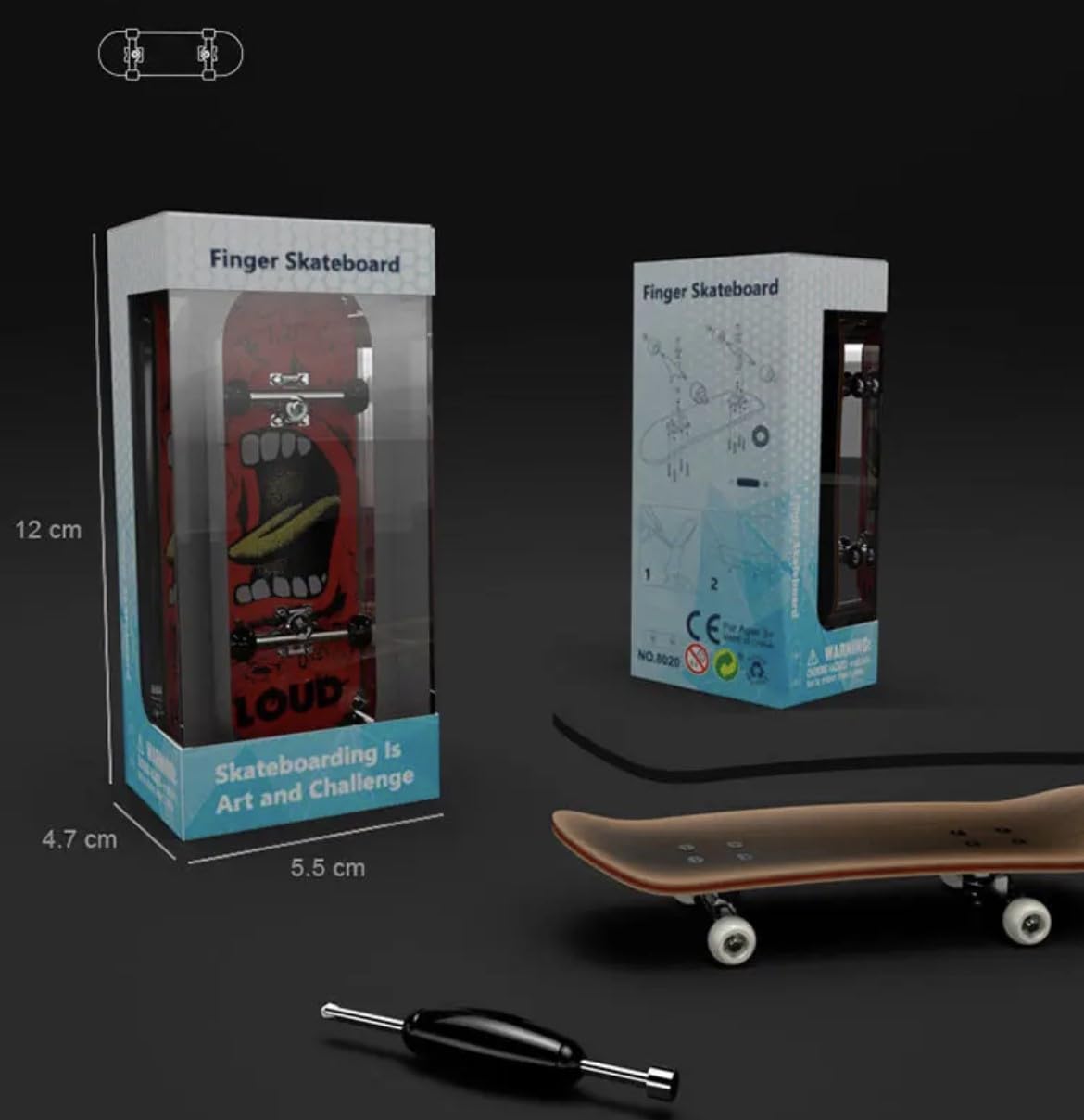 BIGH Fingerboard Professionale in Legno di Acero Naturale - Skateboard per Dita - Finger Skate Piccolo - Colore: Loud
