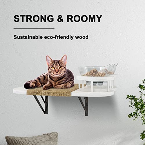 Cat Hammock Cat Wall Shelves with 3 Steps, Cat Shelves and Perches with 2 Cat Food Shelf, Cat Climbing Shelf Cat Scratching Post Cat Wall Shelf for Indoor, Cat Steps with Plush Covered, Gift for Cat