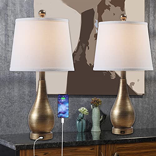 One-Day Sale: Up to 70% Off HiiARug USB Table Lamps Set of 2, 22-inch Bedside Lamp with USB Charging Port Modern Desk Lamp Nightstand Lamps for Bedrooms, Living Room, Office, Cafe (Bowling Shape Base, White Shade)