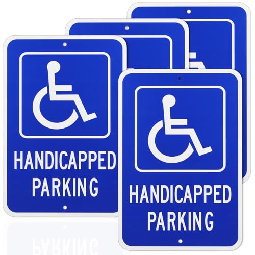 4PCS Handicap Parking Sign 18’’ x 12’’ 1MM Aluminum Handicapped Sign Large Disabled Parking Signs for Car, Reflective Blue, Weather-Resistant, Waterproof