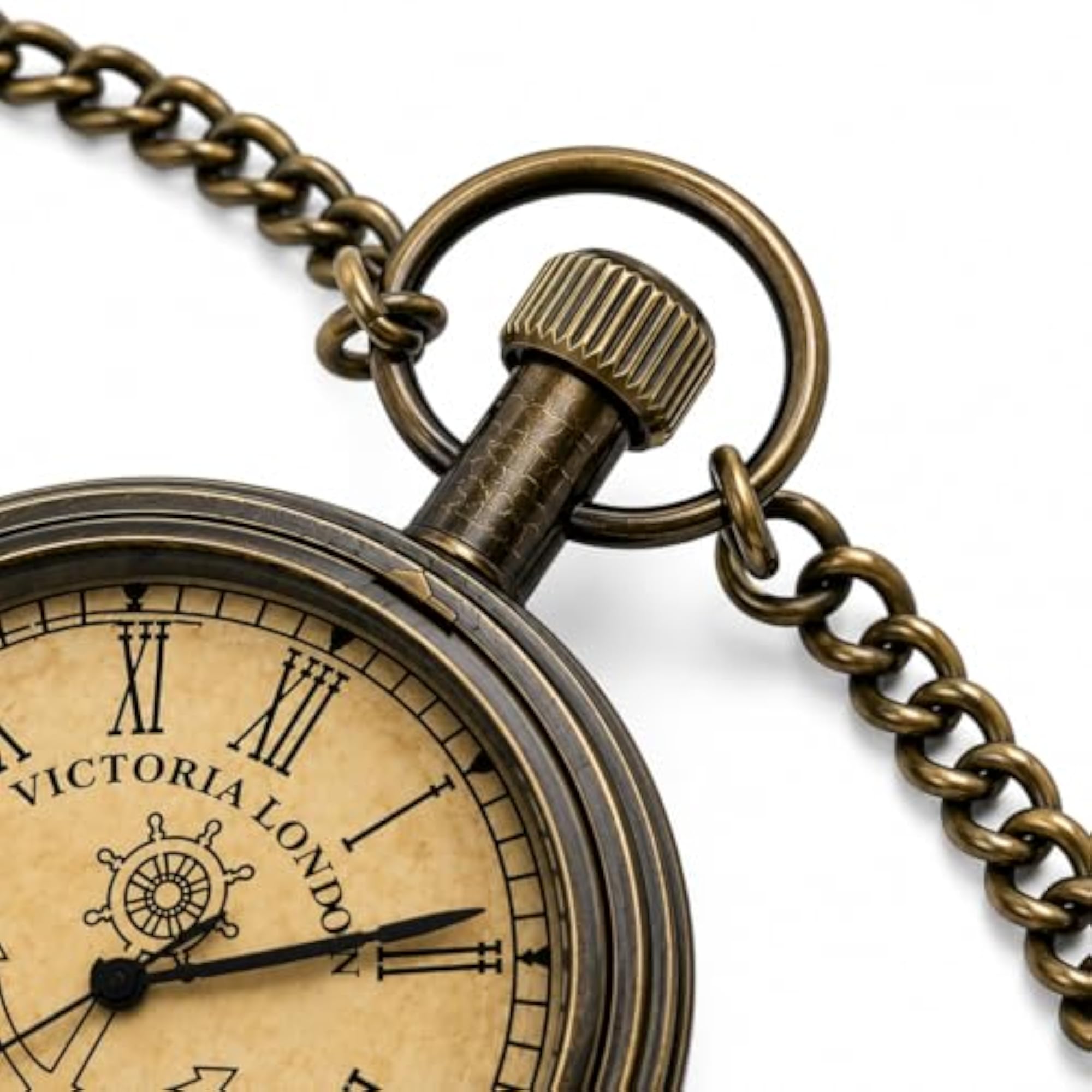 Victoria London Pocket Watch Chain Pendant, Antique Brass