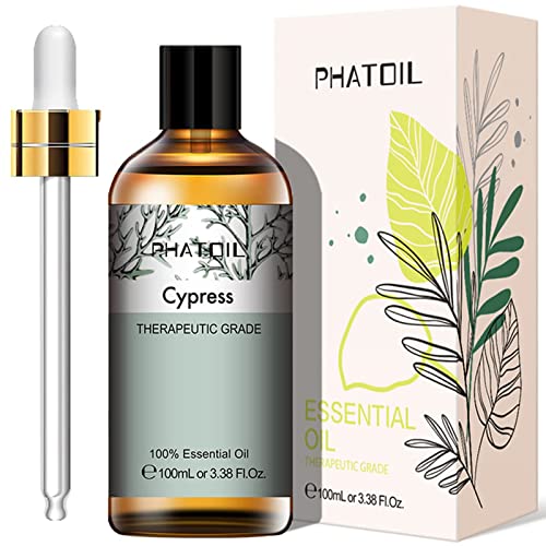 PHATOIL Huile Essentielle Cyprès 100 ml, Huiles Essentielles pour Diffuseur 100% Pures Naturelles, Huile de Parfumée pour Aromathérapie de Qualité Thérapeutique Relaxation Massage SPA Bain