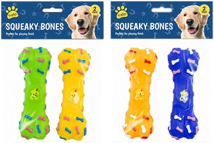 Dog Bone Toy Squeaky Teething Chewers Durable Pet Toys For Puppy Training Indoor Outdoor Puppies Play Game Reusable Length 15cm Assorted Colors (2 Pc)