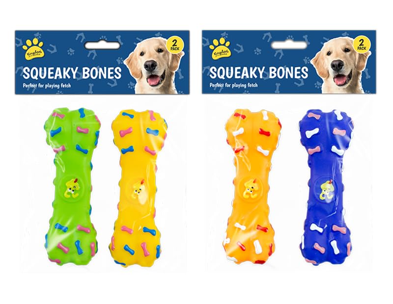 Dog Bone Toy Squeaky Teething Chewers Durable Pet Toys For Puppy Training Indoor Outdoor Puppies Play Game Reusable Length 15cm Assorted Colors (2 Pc)
