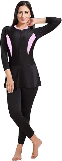 Denique Women’s Swimwear Costume,One Piece Swimming Two Way Stretchable Polyester Suit,Frock Style Front Zipper. Size 28 t...