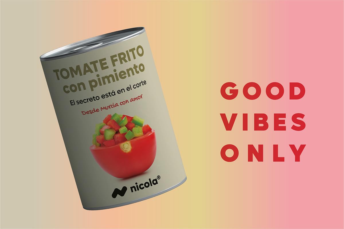 Nicola Tomate Frito con Pimiento, 500g, Sin Conservantes, Sin Gluten, Apto para Veganos, Pack de 12 Unidades