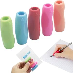 Silicone Pen Grips Set, 5 Pack, Multicolor Ambidextrous Writing Aid for Children and Adults