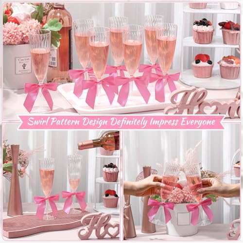 Zopeal 20 Pcs Plastic Champagne Flutes 6 Oz with 50 Bows, Pink Bow by Zopeal - Used condition - Image 4