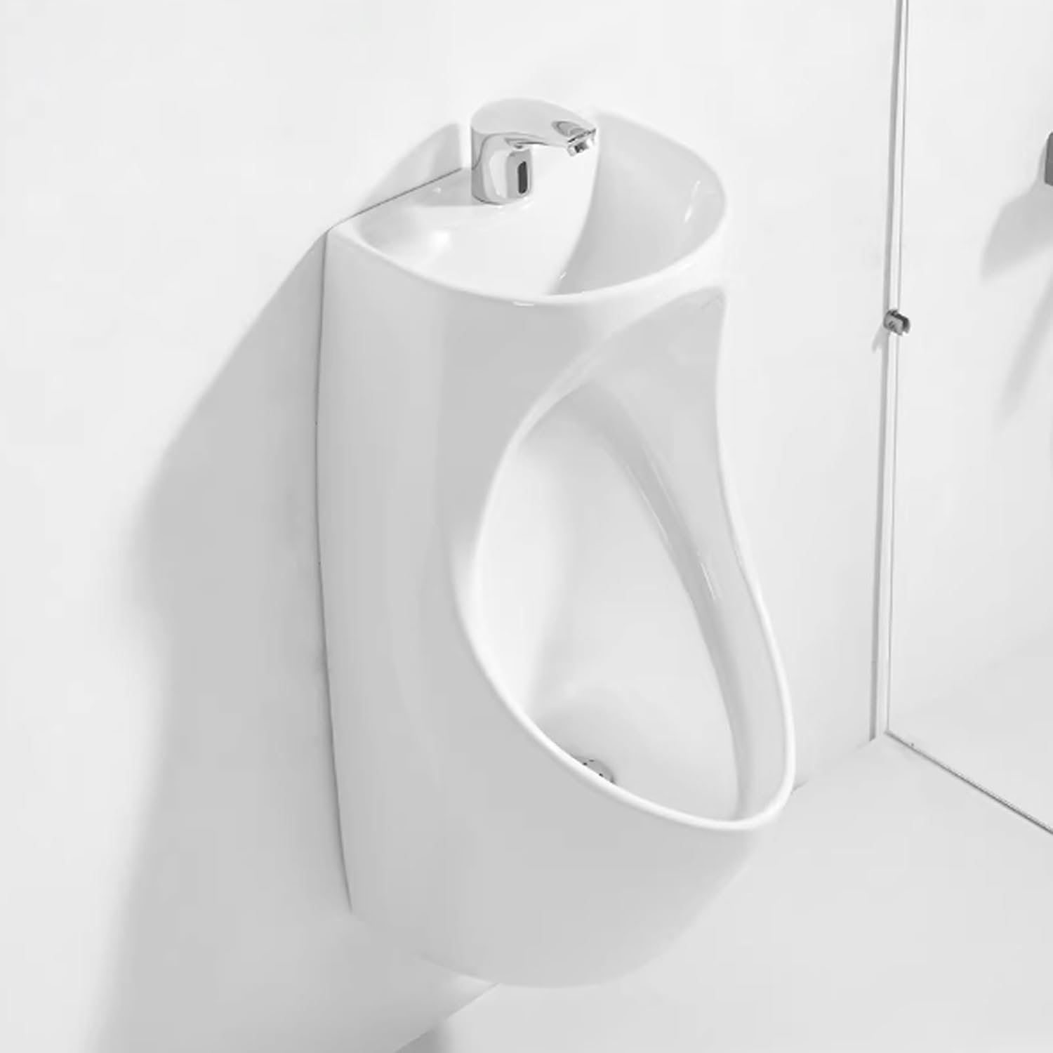 2-in-1 Wall-Mounted Ceramic Urinal with Integrated Wash Basin and Sensor Faucet,High Efficiency Water-Saving Men's Urinal for Commercial,Home,Garage and Public Restroom(Gray)