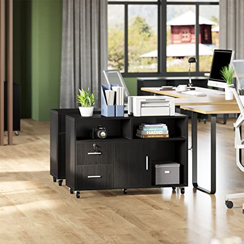Yitahome 2 Drawer Wood Lateral File Cabine, Mobile Storage Cabinet With Lock, Printer Stand For Home Office, Black #TOP1
