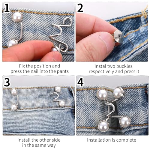 Image of Adjustable Waist Buckle for Loose Jeans Pants Pearl Detachable Instant Button Pins Tightener Fit Skirt Robe Tightening Extender Skirts Jean Teddy Clips