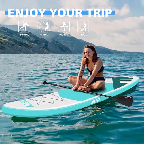 10ft / 3m Inflatable Stand Up Paddle Board | Inflatable SUP Board Beginner's Surfboard Kit w/Adjustable Paddle | Air Pump w/Pressure Guage | Repair Kit | Premium Leash & Carry Backpack