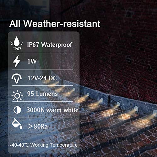 Landscape Low Voltage Led Deck Lights 10 Packs, 3000K Outdoor 1W Led Recessed Step Light Waterproof Ip67 In Ground Lighting For Walkway Stair Handrail Pathway Garden Patio, Dc12-24V (Warm White) #TOP1