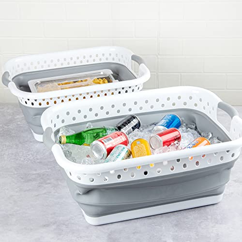 Restaurantware RW Base 24 x 17.3 x 9.8 Inch Collapsible Container 1 Durable Storage Container - Built-In Handles Gray Plastic Household Organizer With Handles Collapsible For Home Purpose And More by Restaurantware - Image 7