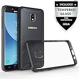 Samsung Galaxy J3 2018/J3 Achieve/J3 Star/Express Prime 3/Amp Prime 3/Sol 3/J3 V 3rd Gen/J3 Orbit Phone Case with Tempered Glass Screen Protector,IDEA LINE Bumper Premium Clear Slim Fit - Black