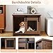 COSTWAY Hundekäfig Möbel, Hundebox für Zuhause, Hundehütte mit Schiebetür, Haustierkäfig aus Metall Holz, Beistelltisch modern, Indoor, für kleine & mittelgroße Hunde, 80 x 60 x 60 cm (Braun)